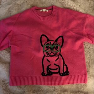 BODEN Natalie Embroidered Jumper Sweater Pink Bulldog